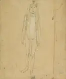 Cuno Amiet, Mädchenakt, Bleistiftzeichnung, weiss gehöht