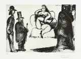 Pablo Picasso, Célestine, Maja ou Olympia nue, avec Manet et Marcellin Desboutin; couple de spectateurs au deuxième plan, Blatt der Folge «347 gravures» Aquatinta mit Zuckeraussprengverfahren