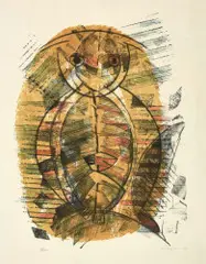 Hibou-Arlequin by Max Ernst, Farbige Lithographie, sold Jun 2017