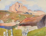 Häuser in Capolago mit Blick auf den Piz Lagrev by Giovanni Giacometti, 1918, Aquarell über leichter Vorzeichnung in Bleistift, sold Jun 2017