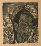 Kopf David Müller by Ernst Ludwig Kirchner, Holzschnitt. 33,8 : 29, 3 cm, D arstellung und Holzstock;, sold Jun 2017