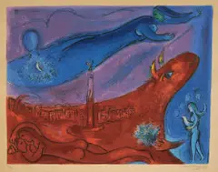 La Bastille by Marc Chagall, Farbige Lithographie, sold Jun 2017