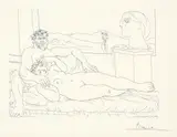 Pablo Picasso, Vieux Sculpteur et jeune modèle avec le portrait sculpté du modèle, Blatt 63 der «Suite Vollard» Radierung