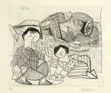 Pablo Picasso, Françoise, Claude, Paloma: La Lecture et les jeux. II, Paris, 16 January 1953, Etching, copper engraving and scraper on thin Arches laid paper with watermark
