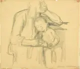 Käthe Kollwitz, Mutter mit Kind, mit aufgestütztem linken Arm, Zeichnung in schwarzer Kohle