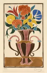André Derain, Bouquet de fleurs dans un vase, Around 1945-1948, Colour woodcut