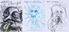 Andrej Golder, Mutter (3-teiliges Konvolut), Filzstift, Marker, Kugelschreiber und Ölkreide auf Hotelblockpapier