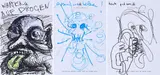 Andrej Golder, Mutter (3-teiliges Konvolut), Filzstift, Marker, Kugelschreiber und Ölkreide auf Hotelblockpapier