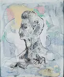 Marc Gröszer, Ohne Titel, 2010, Tusche und Papierstücke auf Leinwand