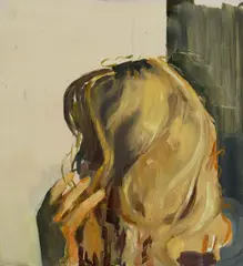 Gabi Hamm, Ohne Titel (Haare, Hand), 2000, Öl auf Holz
