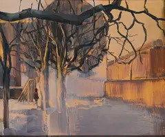 Schulhof by Gabi Hamm, 1998, Öl auf Holz, sold Aug 2020
