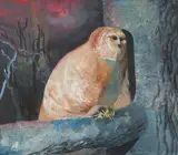 Julius Hofmann, "Eule mit einer Maus", 2011, Acryl auf Leinwand