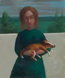 Johannes Hüppi, Hund, Öl auf Malkarton