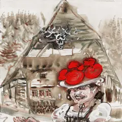 Andrea Bender, Schwarzwaldhütte (frontal), 2006, Acryl auf Nessel