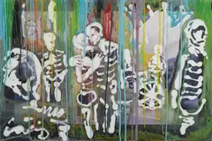 Alexander Kassing, Komposition Nr. 2, 2011, Öl und Silikon hinter Glas auf Spanholzplatte