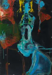 Alexander Kassing, Selbst, mit Wasser bis zum Hals und Pipi in den Augen, 2011, Silikon und Acryl auf Spanholzplatte