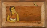 Agate Apkalne, "16 kirsi viens zvirbulis" (16 cherries and a sparrow), 2007, Öl auf Holz