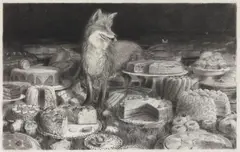 Olrik Kohlhoff, Fuchs im Kuchenfeld, 2007, Kreide und Kohle auf leichtem Karton