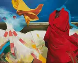 "spacer w cielecez rekawiczce" (Schreitender Körper mit Handschuh) by Wlodzimiera Kolk-Topczewska, 1997, Öl auf Leinwand, sold Mar 2021