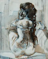 "Indian Girl" by Beza, 2012, Tusche, Öl und Gouache auf Leinwand, sold Aug 2020