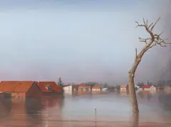 Markus Matthias Krüger, Überschwemmtes Dorf, 2011, Acryl und Öl auf Leinwand