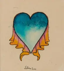 Ohne Titel (Blaues Herz) by Corinne von Lebusa, 2010, Mischtechnik auf Karton, sold Jan 2021