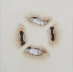 Via Lewandowsky, "From Oil to Gas #8", 2010, Leinwand mit Brandlöchern.