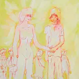 Wen Ling, Blinking Girl and a Group of Boys, 2007, Öl und Marker auf Leinwand