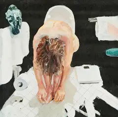 "Memento mori (Toilettenkultur)" und "Memento mori" (2-teiliges Konvolut) by Beza, 2006, Öl auf Spiegel, sold Jan 2021