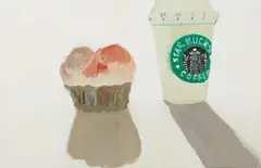 Wang Min, Coffee and Muffin, Öl auf Leinwand