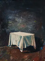 Ohne Titel (kleiner Tisch) by Jochen Mühlenbrink, 2009, Öl auf Leinwand, sold Aug 2020