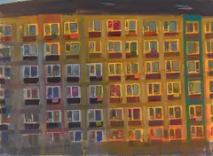 Freudenhaus by Jochen Mühlenbrink, 2006, Öl auf Nessel, sold Oct 2019