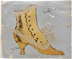 Andy Warhol, Molly, 1956, ink, gold and silver leaf and metallic decorative trim on paper