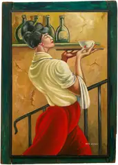 Ernie Barnes, Today a Waitress, 1990, acrylic on canvas, in artist's frame