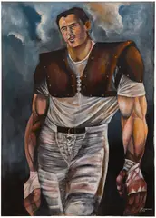 Ernie Barnes, Ron Mix Football Portrait, 1966, acrylic on canvas, in artist's frame