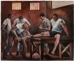 Ernie Barnes, Dressing Room, 1965, acrylic on canvas