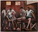Ernie Barnes, Dressing Room, 1965, acrylic on canvas