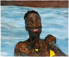 Amoako Boafo, Yellow Ball, 2019, oil on 4 adjoined sheets of paper