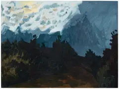 Lois Dodd, Moon and Road, 1983, oil on masonite