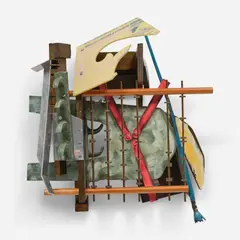 Playskool Gym, from the Playskool series by Frank Stella, 1983, hand-colored patinated cast bronze, fabricated aluminum, wood, steel, plastic and screenprint, sold Feb 2026