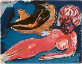 Karel Appel, Pink Reclining Nude, 1964, gouache and collage on paper