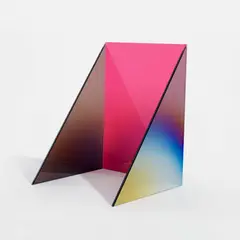 Larry Bell, Untitled Triolith C SS, 2020, Poppy and Mink laminated glass coated with Inconel and silicon monoxide