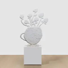 Donald Baechler, Flowers (Round Vase), 2004, bronze with white patina