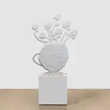 Donald Baechler, Flowers (Round Vase), 2004, bronze with white patina