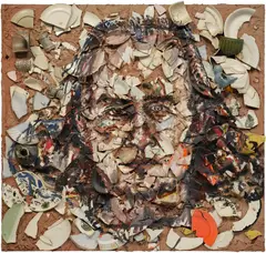 Julian Schnabel, Portrait of Mario Diacono, 1983, oil, plates and Bondo on wood