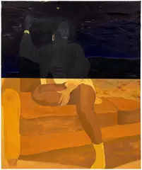 Dominic Chambers, After Albers (Jessica in violet and ocre), 2020, oil on canvas