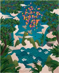 Kim Sunwoo, Flight Beyond the Tide, 2025, gouache on canvas