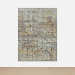 Hugo McCloud, Untitled, 2015, aluminum foil, aluminum coating and oil on tar mounted on wood panel