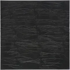 Ghada Amer, 3 Diagonales Noires (3 Black Diagonals), 2000, acrylic, embroidery and gel medium on canvas