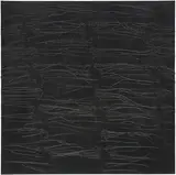 Ghada Amer, 3 Diagonales Noires (3 Black Diagonals), 2000, acrylic, embroidery and gel medium on canvas